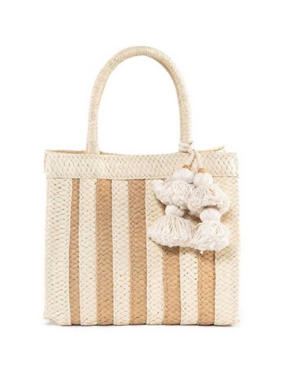 NWT JADEtribe Cabana Basket Striped Natural Straw Mini Bag